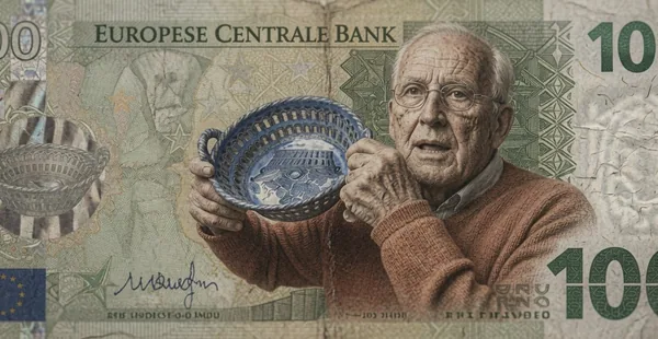 Banknote design: Een man met een Delfts blauwe schaal