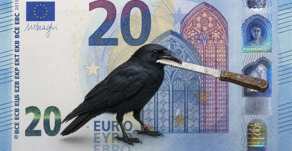 Banknote design: Crow with a knife