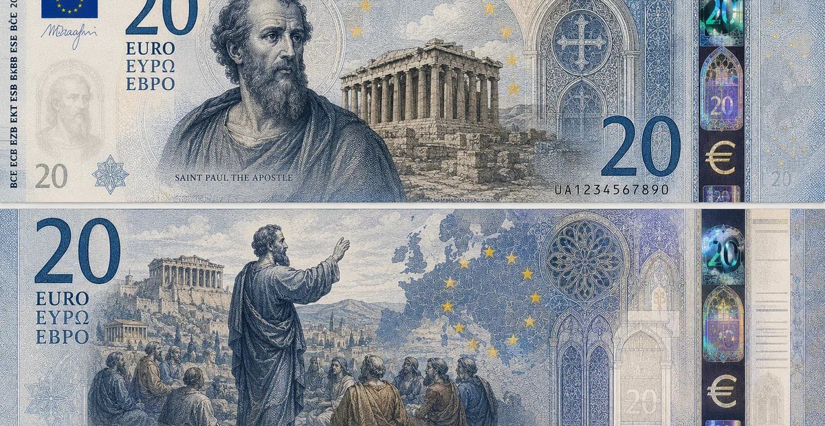 Banknote design: The Apostle of Europe (€20 - Front & Back)