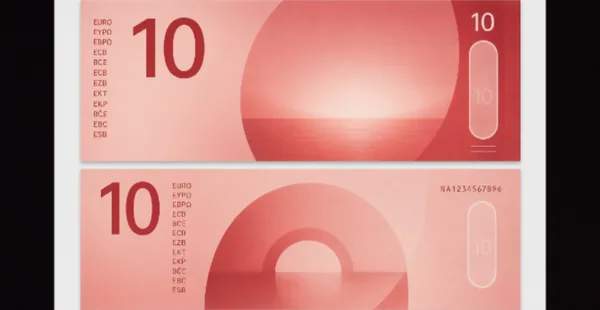 Banknote design: 10€ minimalistic lake with mountains